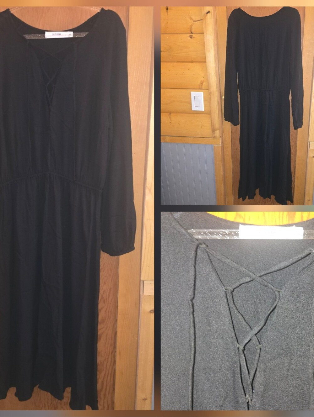JustFab new no tags M 100% rayon black tie front black midi long-sleeved dress